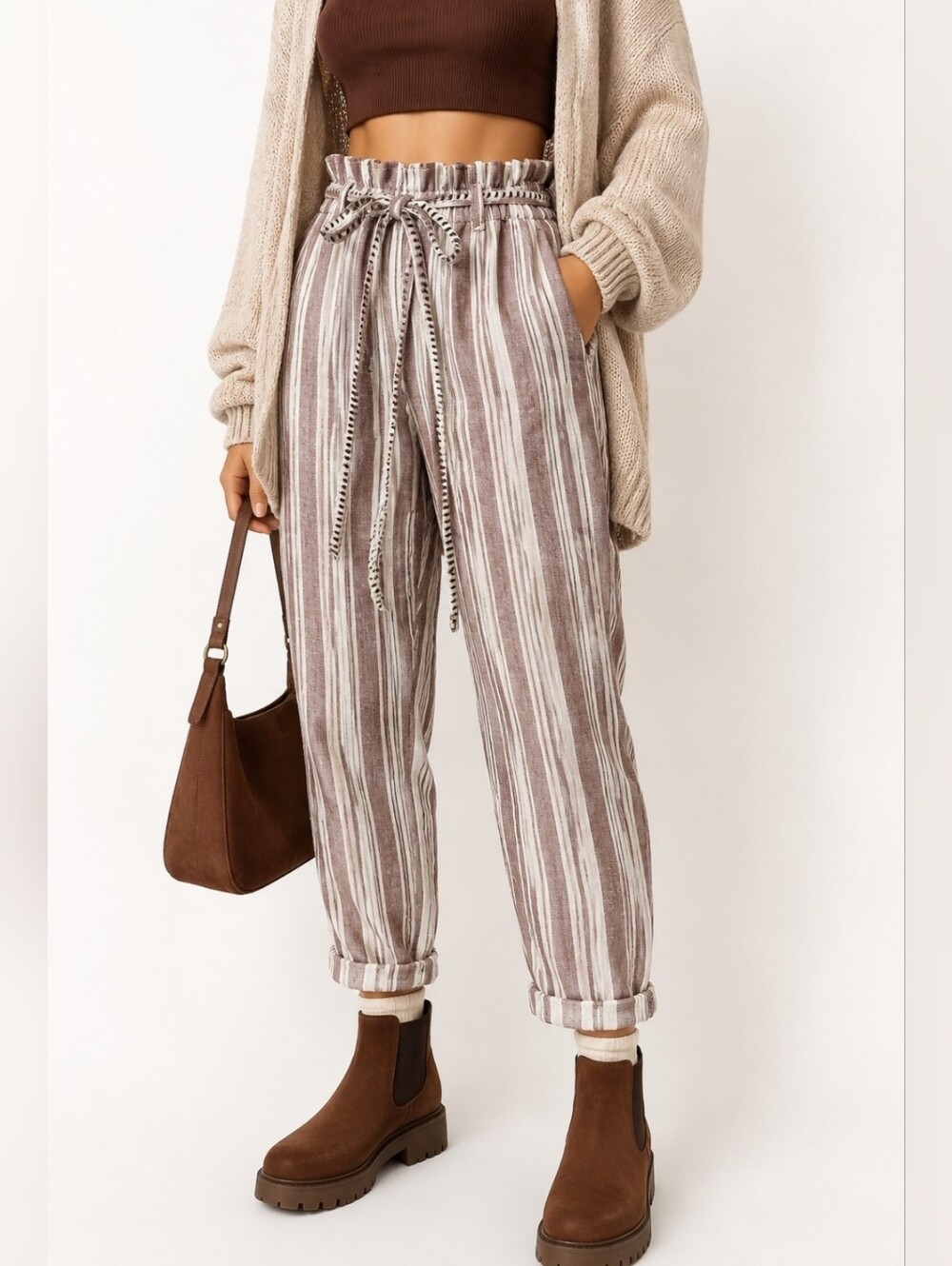 LemLem x H&M Resort Stripe Linen Paperbag Pants Large Excellent Condition